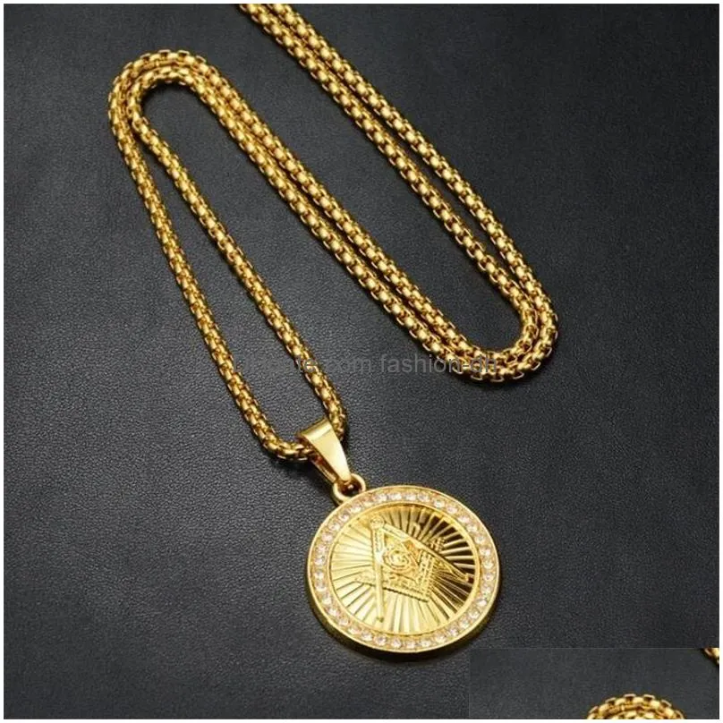 pendant necklaces mens classic punk gold plated mason round medal necklace hip hop style rock party jewelrypendant