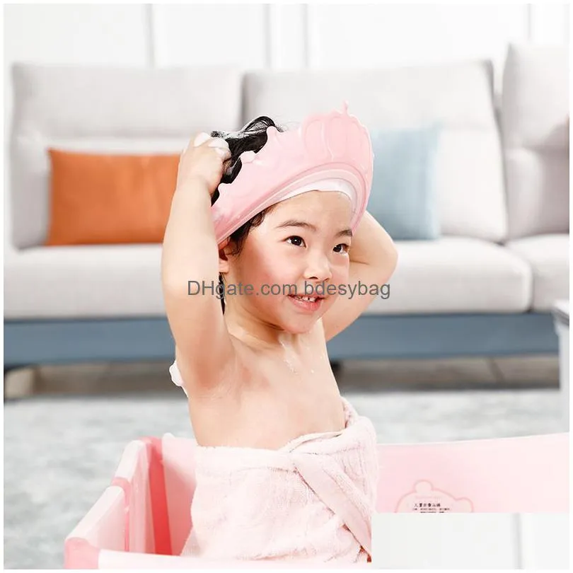 adjustable baby shower shampoo cap crown shape wash hair shield hat for baby ear protection bath supply