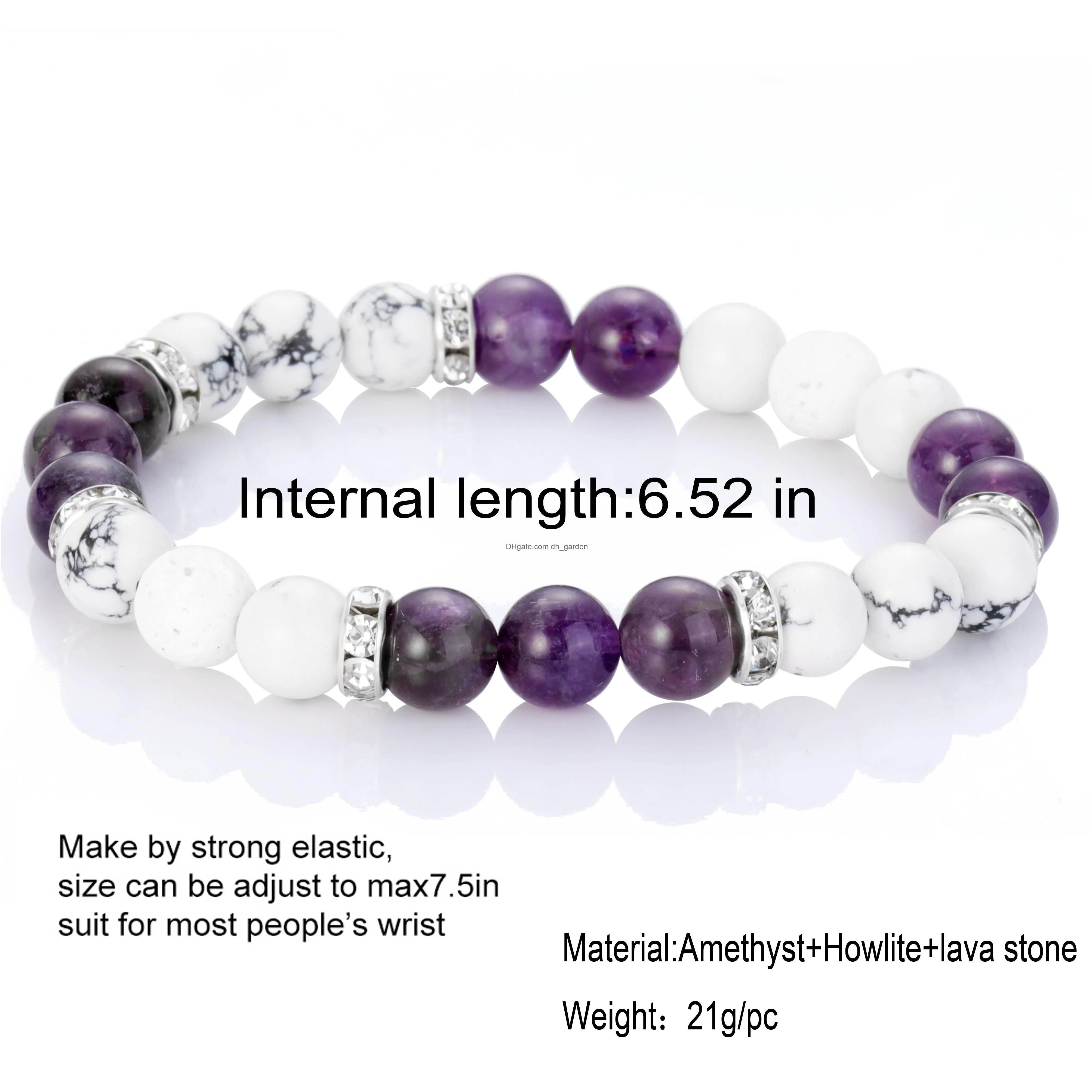 natural amethyst bead bracelet lava stone bead distance bracelet for friends healing balance for men women