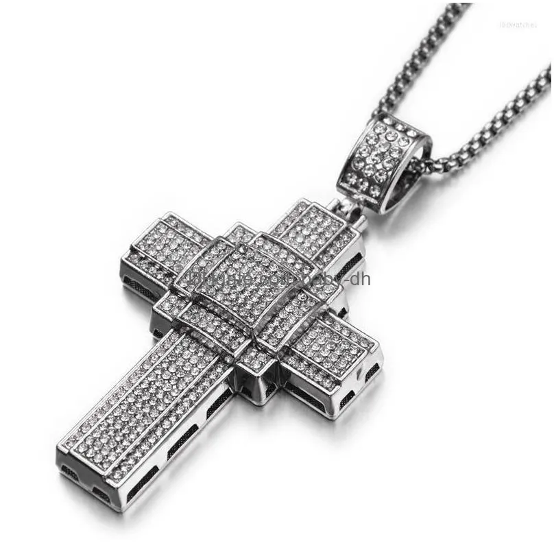 pendant necklaces retro ins american hiphop full diamond checkered overlap cross necklace choker chain for women men tennis drop