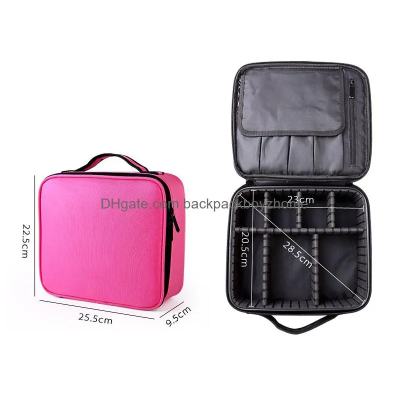 professional portable makeup bag travel waterproof cosmetic organizer with adjustable dividers