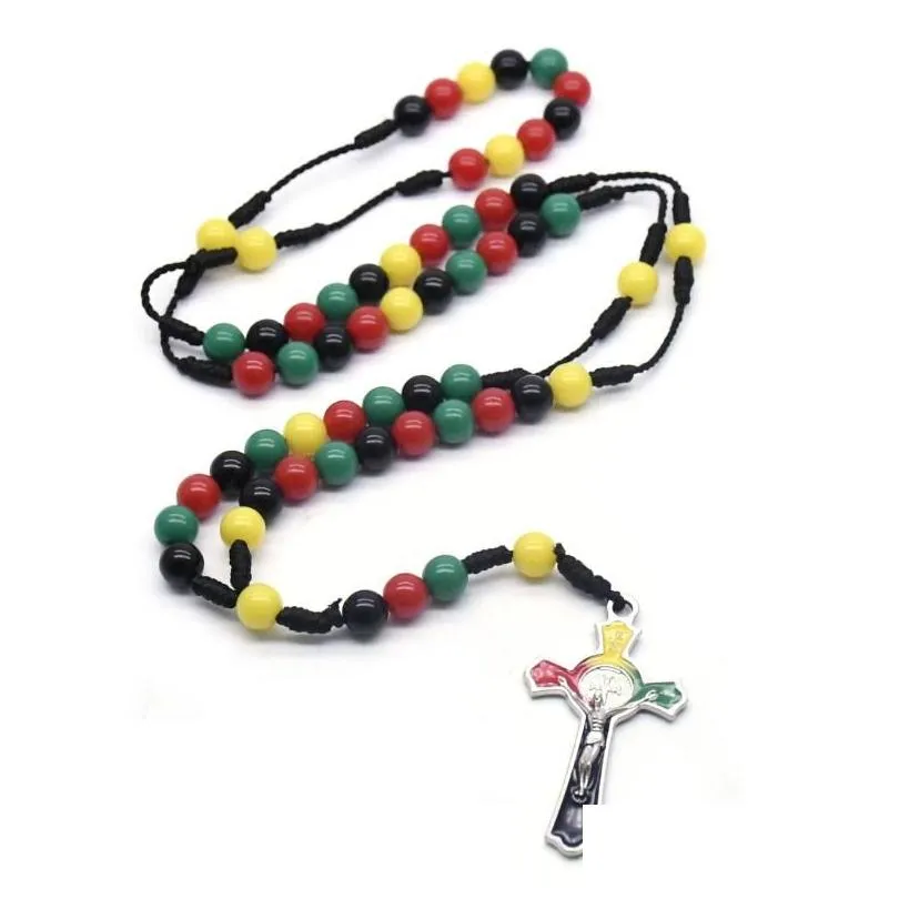 pendant necklaces colorful beads jesus cross necklace religious jewelry virgin mary catholic rosary christ prayer beaded