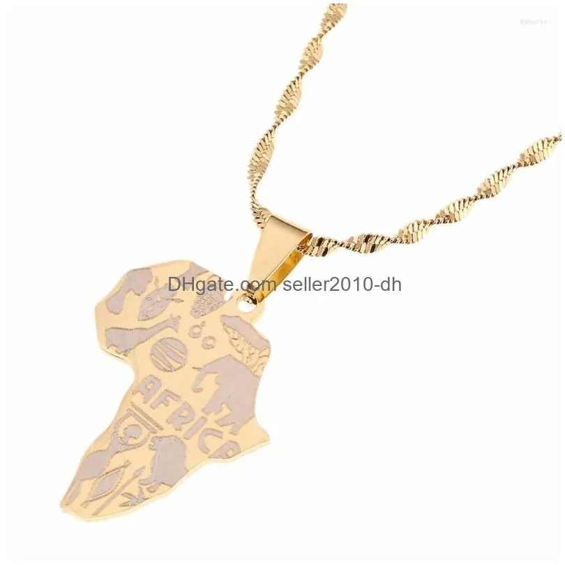 pendant necklaces africa map gold color jewelry of african elephants lions giraffes for women