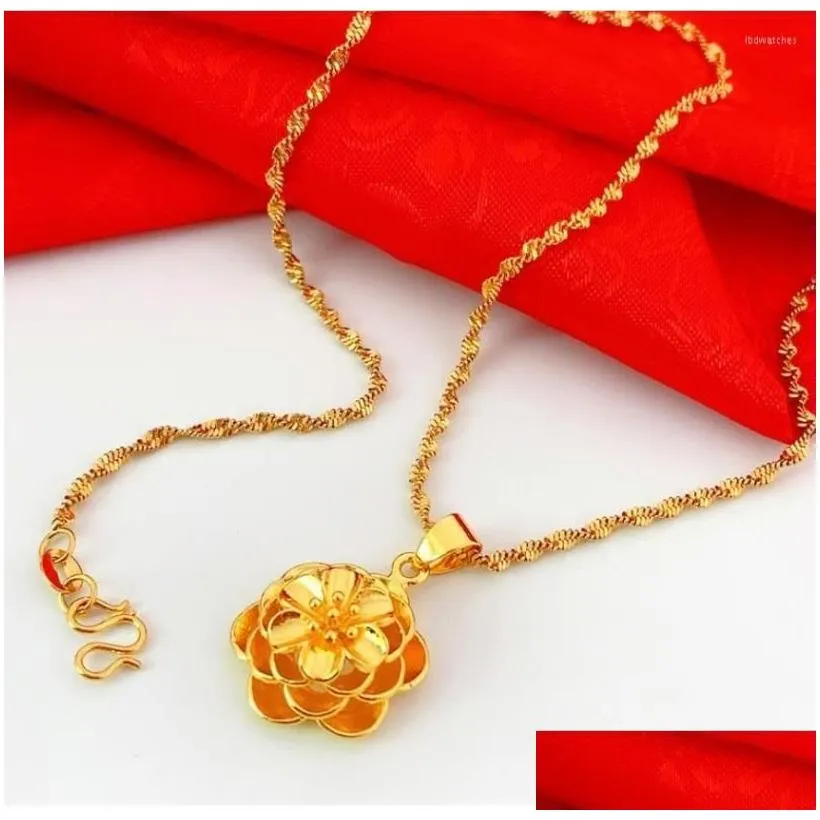 pendant necklaces womens necklace 24k gold flower heart clavicle for wedding anniversary jewelry luxury gifts