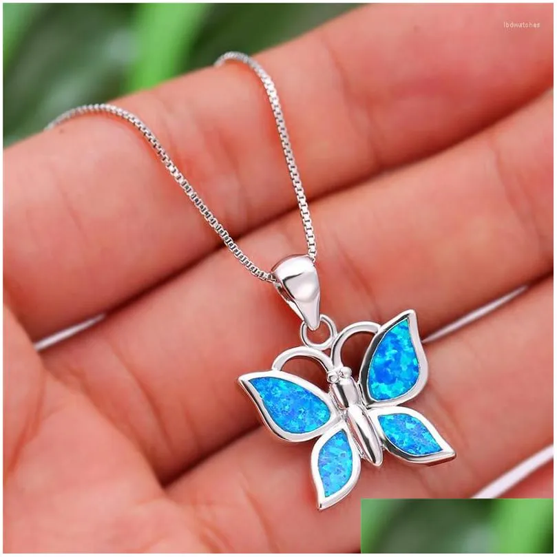 pendant necklaces cute female big butterfly necklace vintage animal wedding for women boho blue fire opal