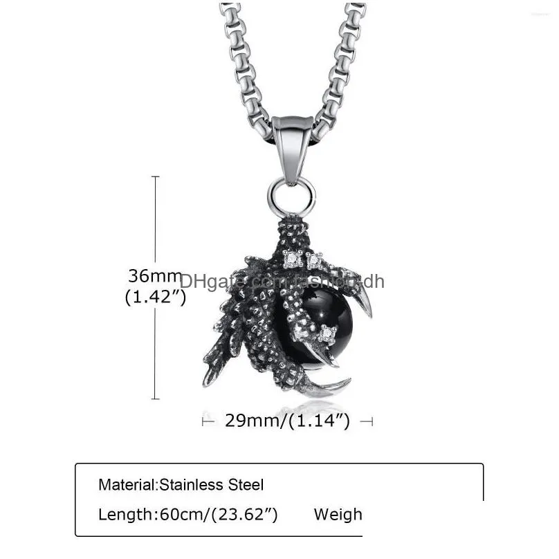 pendant necklaces mens rock punk dragon claw with crystal ball charm waterproof stainless steel amulet collar gifts jewelry