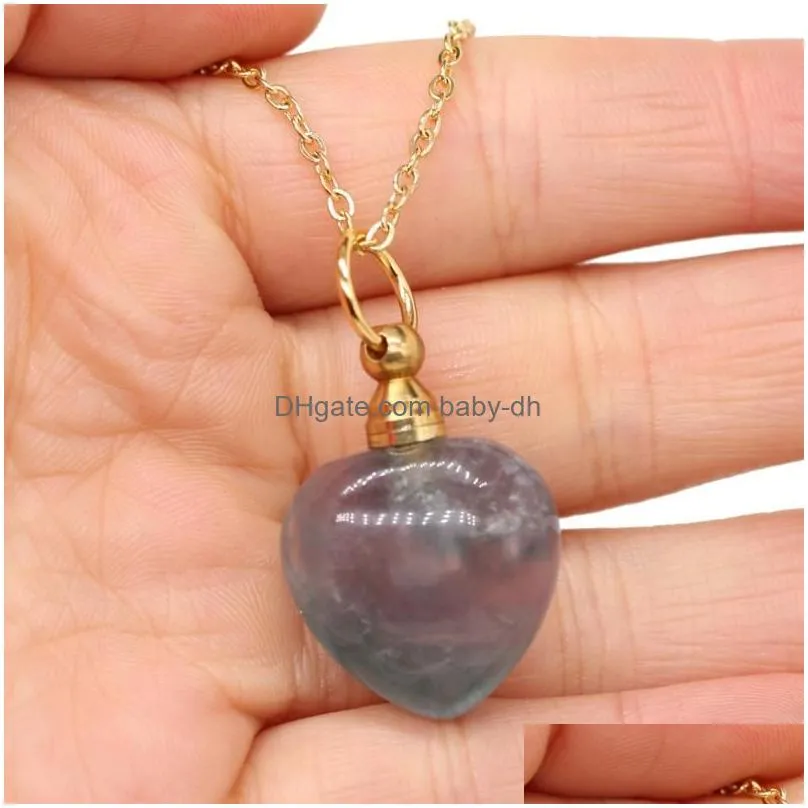 pendant necklaces 1pcs natural stone agates perfume bottle 60cm necklace tiger eye amethysts /fluorite jewelry gift size 22x33mm