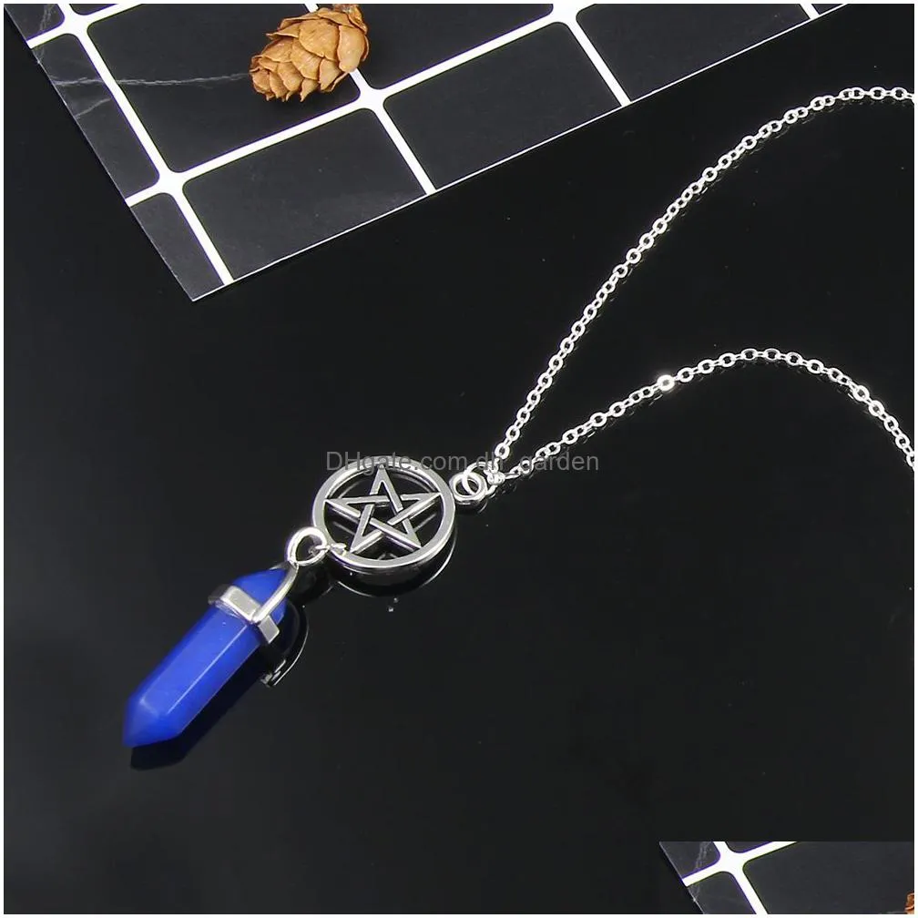 natural stone bullet pendant necklace women healing point chakra turquoise crystal quartz necklaces handmade jewelry