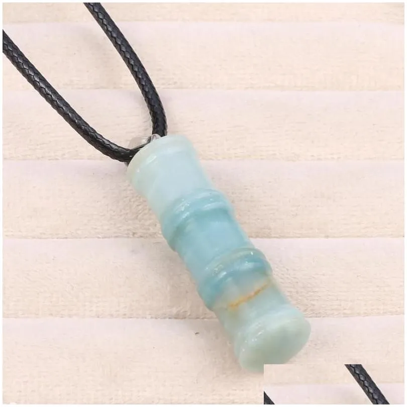 pendant necklaces natural stone crystal necklace bamboo knot shape blue turquoise opal for jewelry making women reiki healing gifts