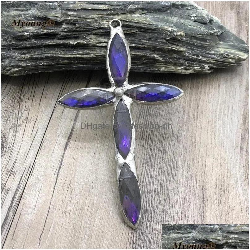 pendant necklaces handmade soldered large glass crystal cross necklace for bohemian spiritual talisman jewelry making mp210507