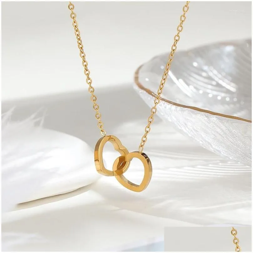 pendant necklaces 316l stainless steel simple doubleheart titanium nonfading trend necklace colar feminino ouro chain