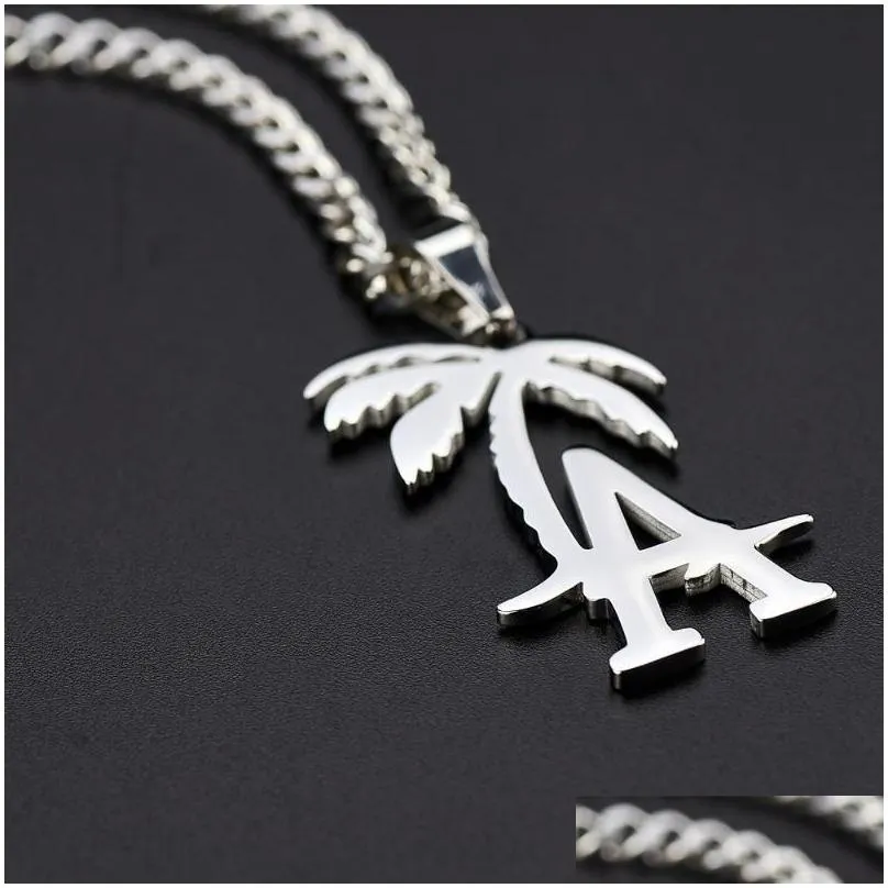 pendant necklaces hip hop west coast rapper la palm tree titanium steel necklace cool beach coconut cuban chain jewelry morr22