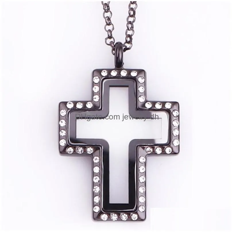 pendant necklaces 10pcs/lot cross glass living floating charm locket memory relicario for women collier jewelry accessoriespendant