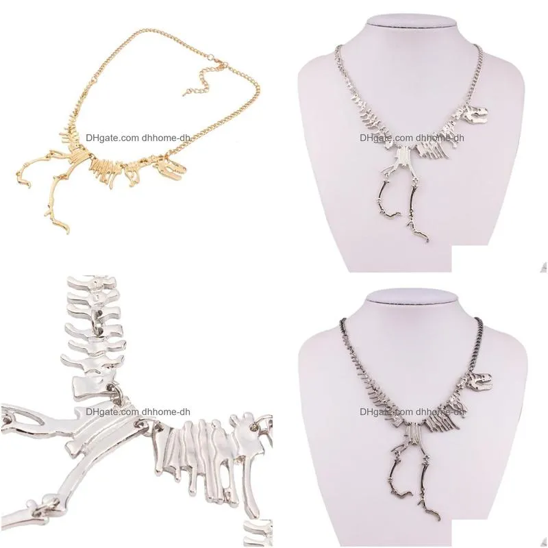 pendant necklaces 2023 fashion jewelry gothic tyrannosaurus skeleton dinosaur necklace golden silver black chain choker for women1