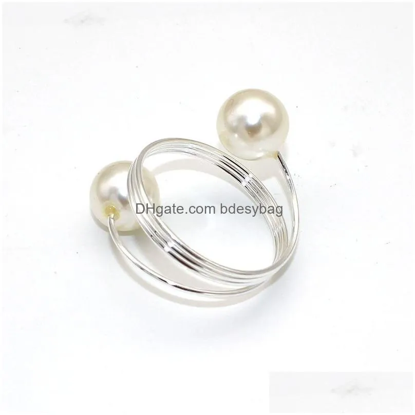 pearl napkin rings adjustable metal napkin ring holder serviette buckle for easter family gathering dinner party wedding decor