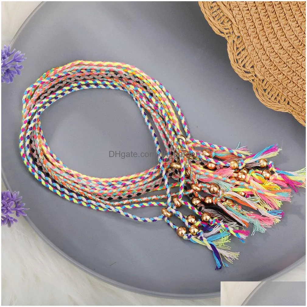 polyester thread string bracelet pray yoga handmade pure color chic tassel bracelets for men women adjustable with friendship card