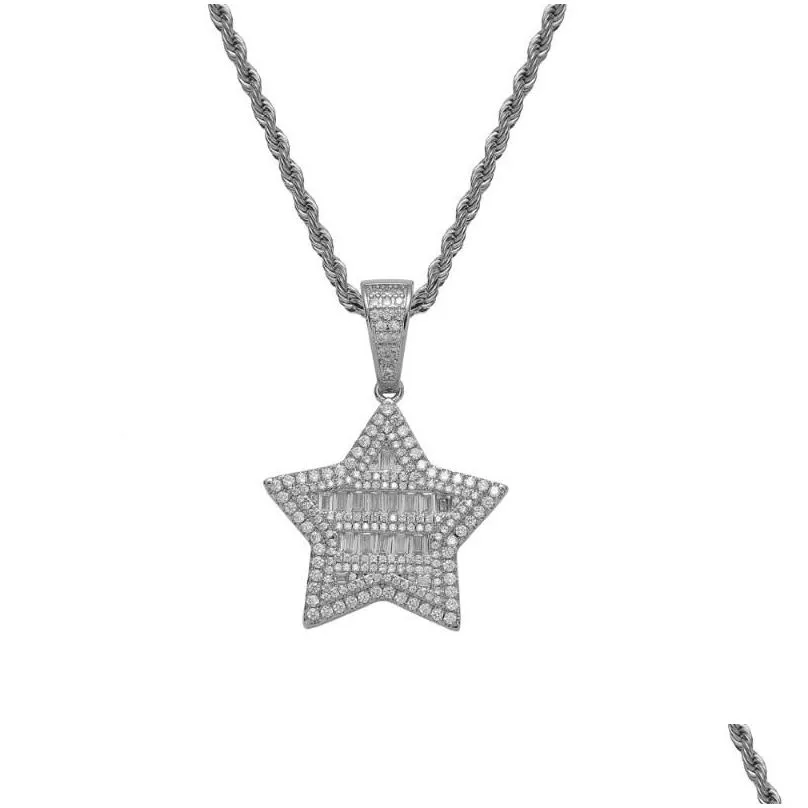 pendant necklaces prong setting bling zircon necklace cz star brass pendants men hip hop jewelry cn357pendant