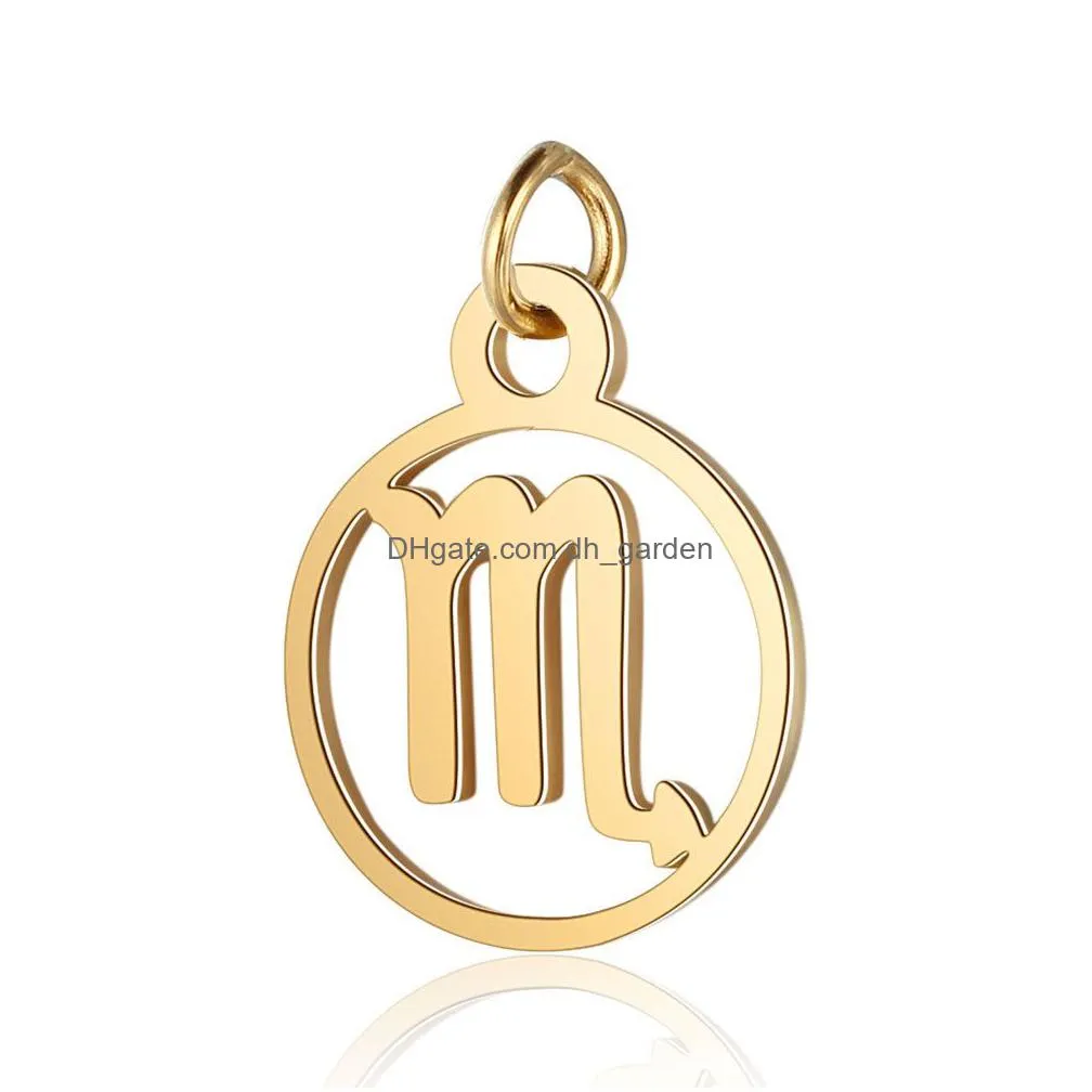 11mm stainless steel mini charms gold 12 zodiac sign charms diy constellation for women jewelry making 10pcs /lot