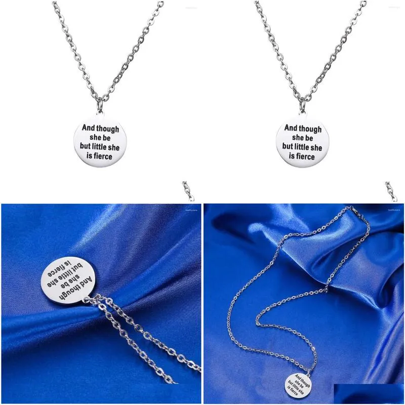 pendant necklaces 12 pc/lot inspirational stainless steel necklace and though she be but little is fierce women sister lovers jewelry