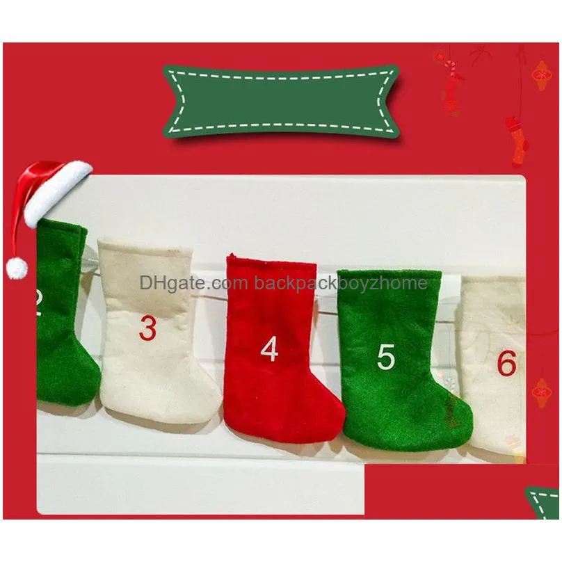 24pcs christmas stockings christmas tree hanging pendant socks christmas countdown stocking candy gift bag holder xmas home decor