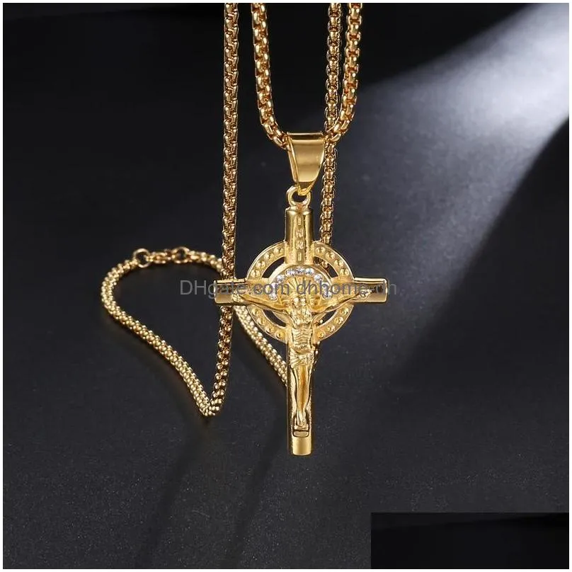 pendant necklaces hip hop stainless steel inri crucifix jesus cross pendants necklace for men rapper jewelry drop