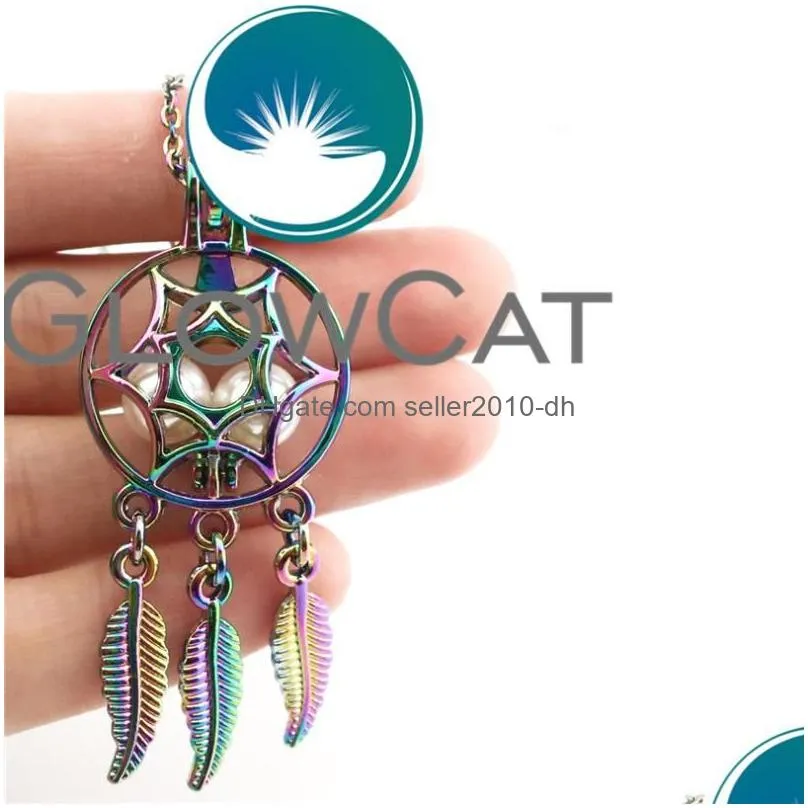 pendant necklaces rainbow dreamcatcher beads cage  oil diffuser pearl locket necklace women girl giftpendant pendantpendant