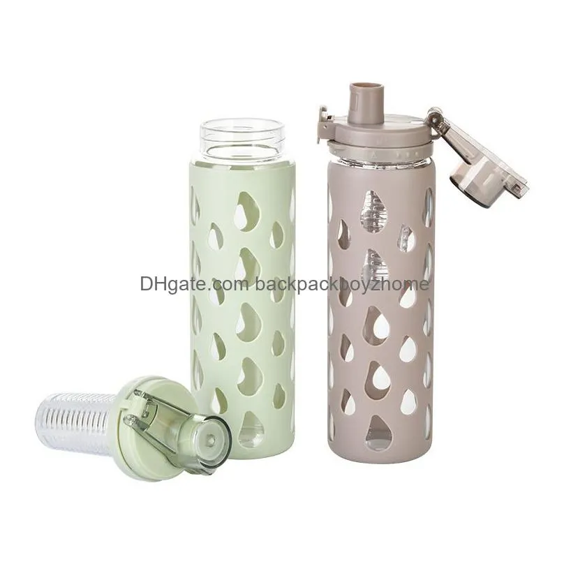 21oz silicone insulated straight glass bottle sport yoga travel water drinkware with anti slip silicone sleeves