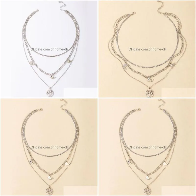 pendant necklaces huatang cute small fish tassel necklace for women girls silver color coconut tree hollow geometry alloy metal jewelry