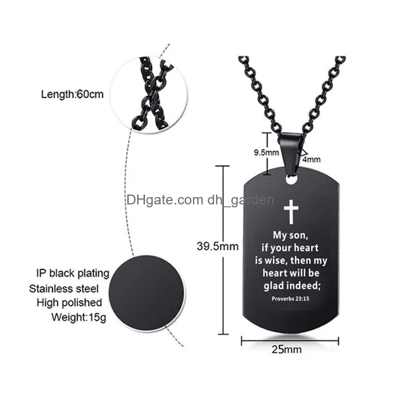 bible verse necklace cross pendant stainless steel mens necklaces dog tag religious jewelry black for christian prayer gift