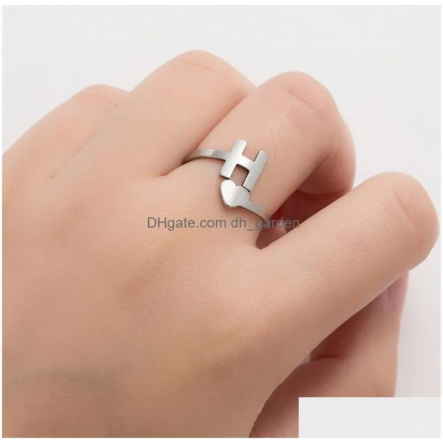 diy az 26 letter rings stainless steel open love heart shaped gold engagement wedding jewelry