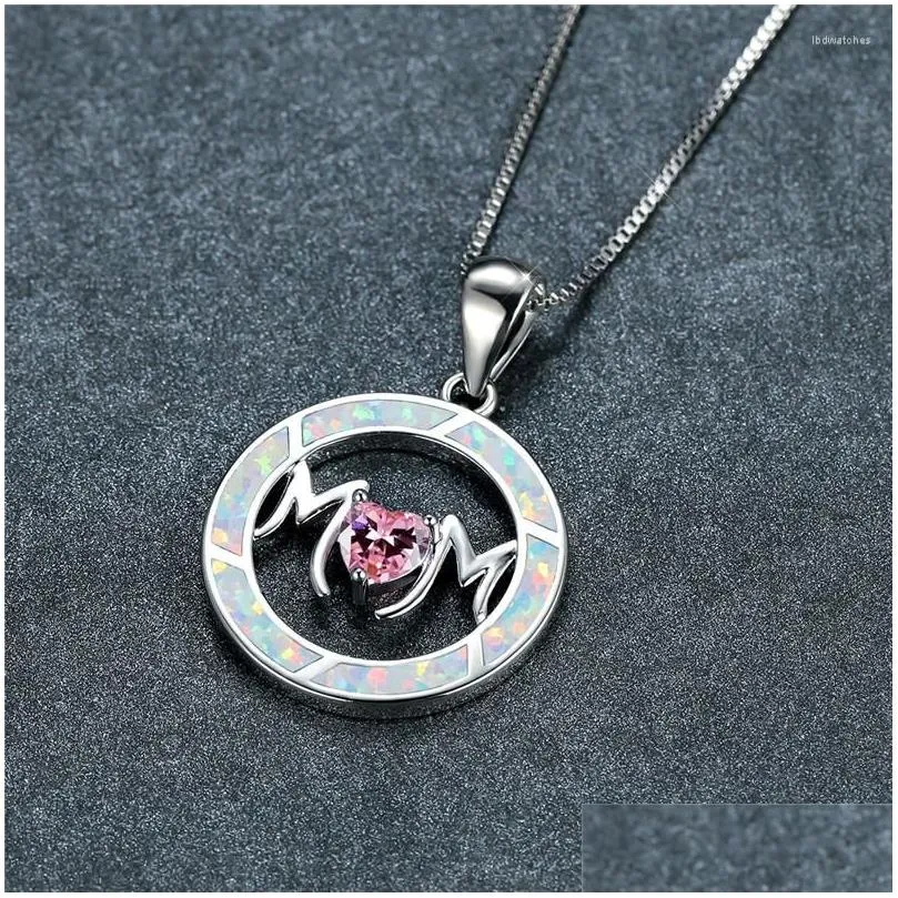 pendant necklaces white blue opal stone m letter necklace rose gold silver color chain cute heart crystal mom for women