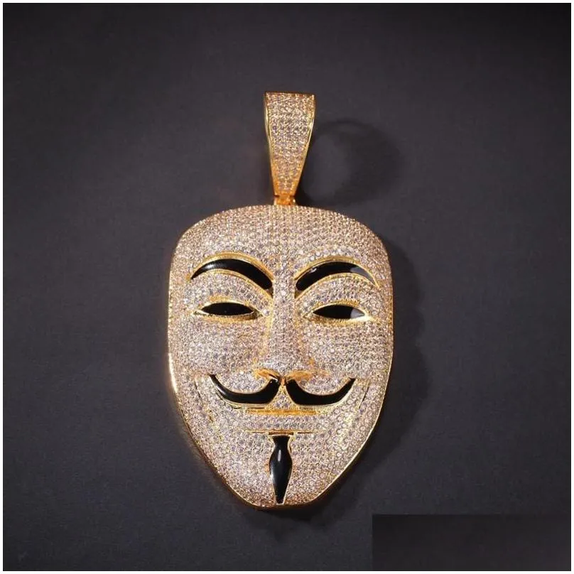 pendant necklaces big size mask of v for vendetta hip hop full iced out cubic zirconia necklace chain men fashion hiphop jewelry