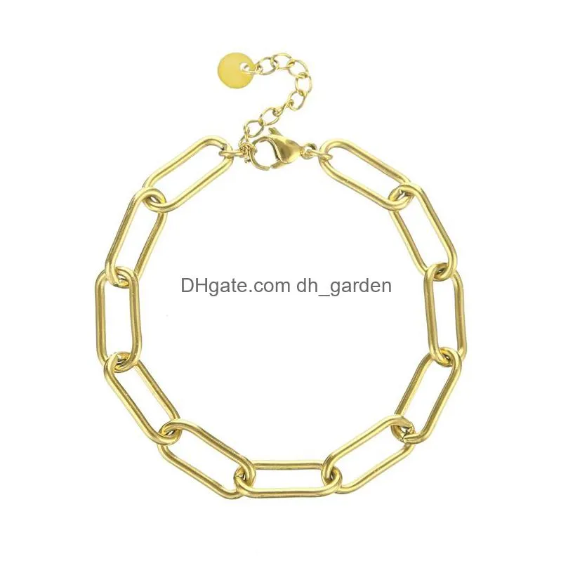 fashion simple retro geometric bamboo paperclip chain stainless steel gold bracelet
