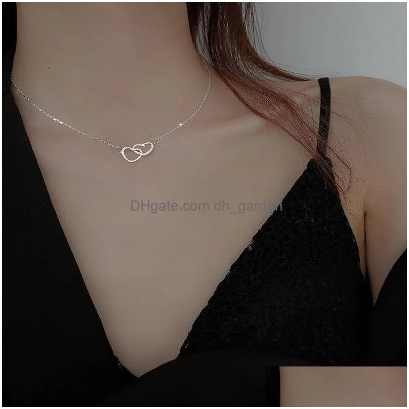 stainless steel double heart necklace love hearts shape buckle ring pendant clavicle chain fashion charm small gift