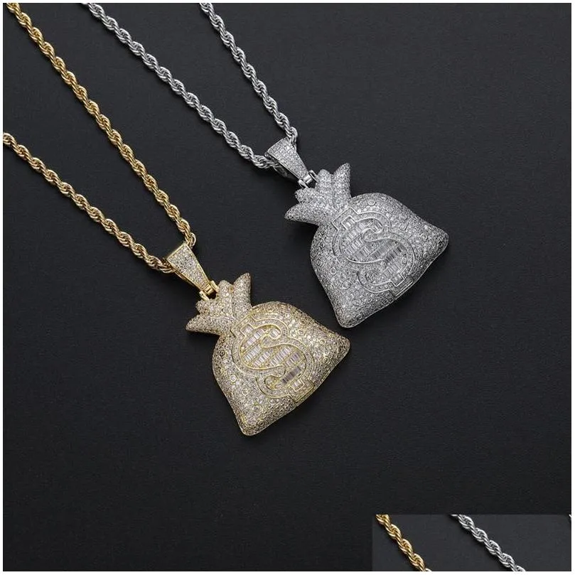 pendant necklaces hip hop micro paved cubic zirconia bling iced out us dollars bag pendants for men rapper jewelrypendant