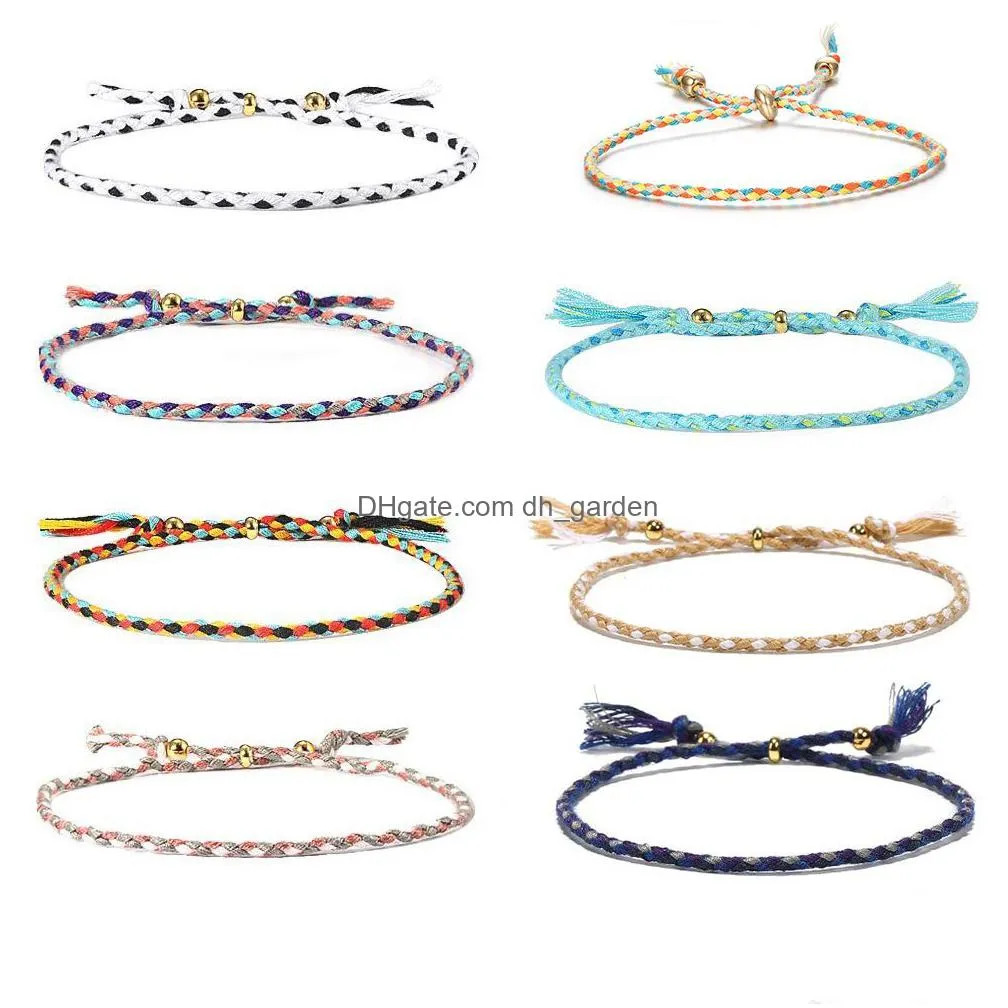 polyester thread string bracelet pray yoga handmade pure color chic tassel bracelets for men women adjustable with friendship card