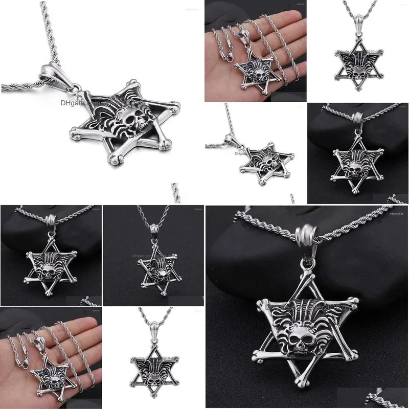 pendant necklaces european and american fashion mans six stars skull stainless steel simple wild jewelry