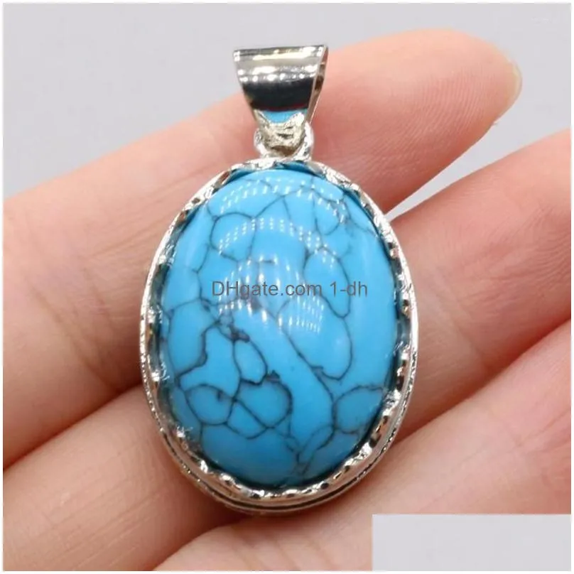 pendant necklaces natural stone pendants egg shape amethysts turquoises agates charms for jewelry making diy women necklace earrings