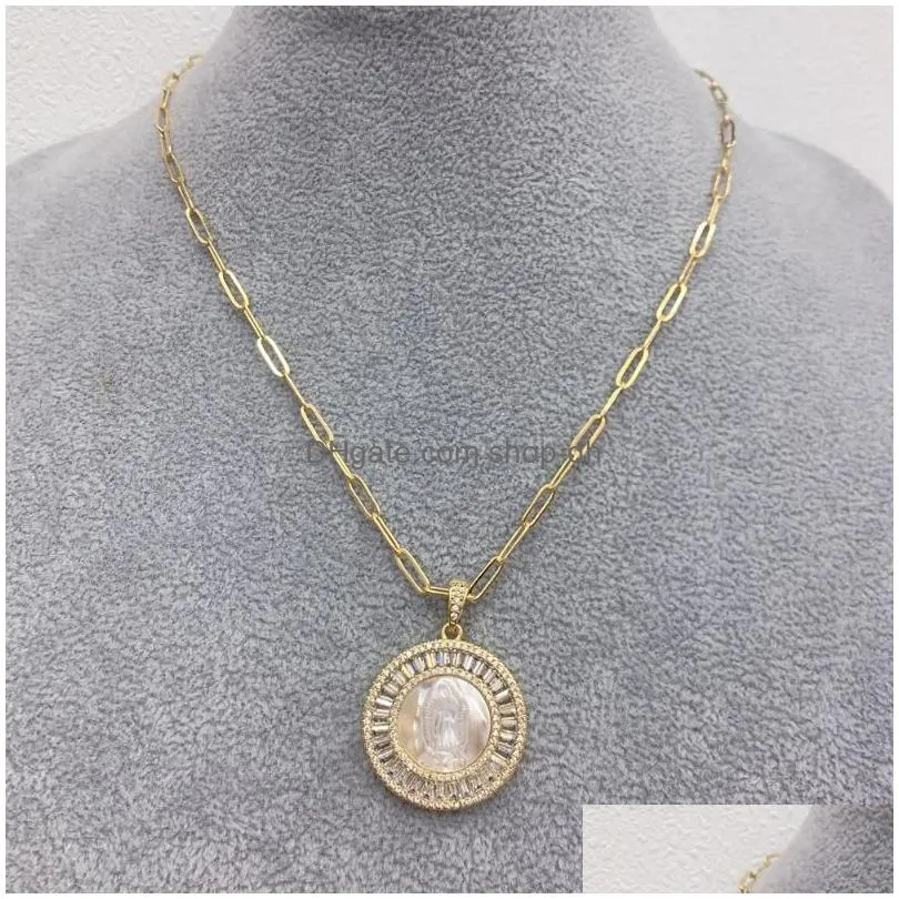 pendant necklaces blessing round virgin guadalupe necklace colored zircon natural shell jewelry for womenpendant