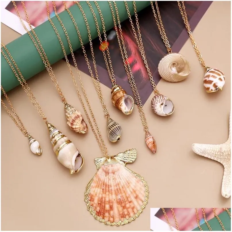 Bohemian Ocean Shell Starfish Conch Shell Pendant Necklace For