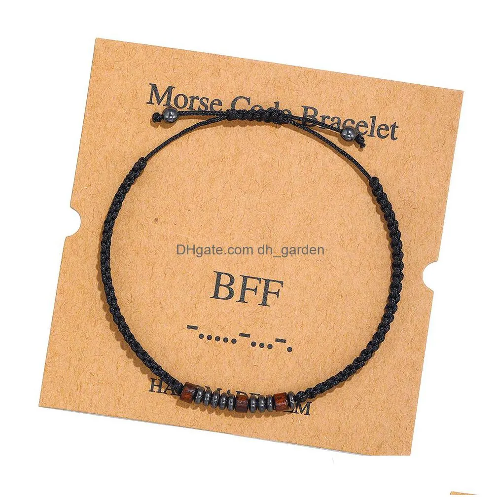 morse code bracelet strands adjustable wooden beaded weave bracelet bangle couple alphanumeric hand chain friendship testimonial gift