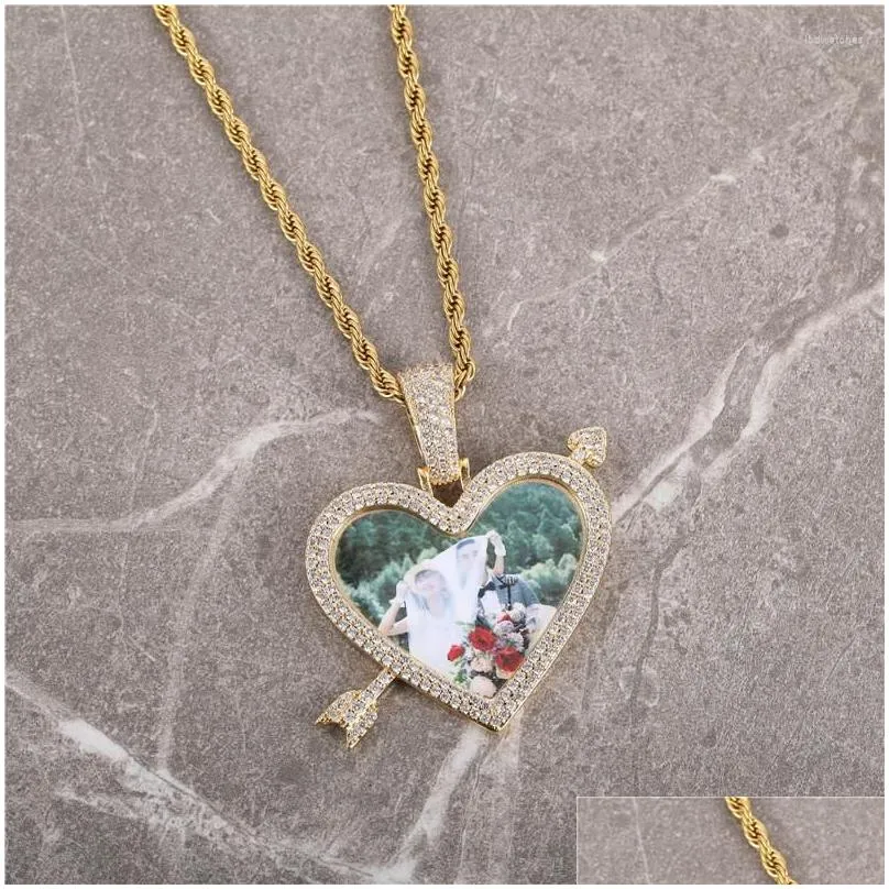 pendant necklaces custom arrow heart shape po frame pendants necklace for women men lovers unisex bling iced out hip hop rapper