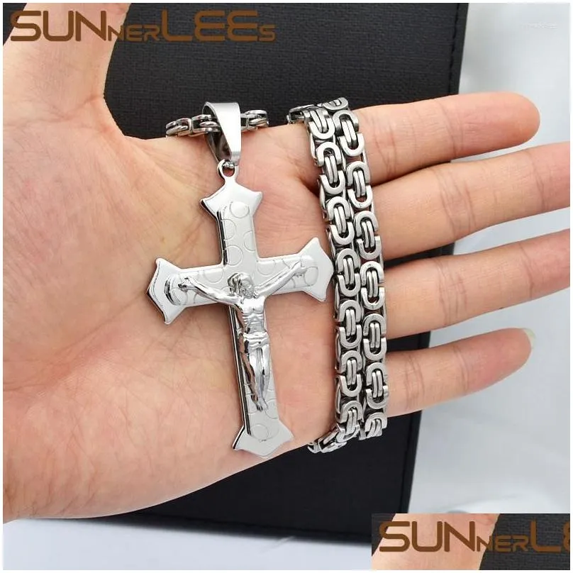 pendant necklaces sunnerlees stainless steel jesus christ cross necklace byzantine link chain silver color gold plated men boy gift
