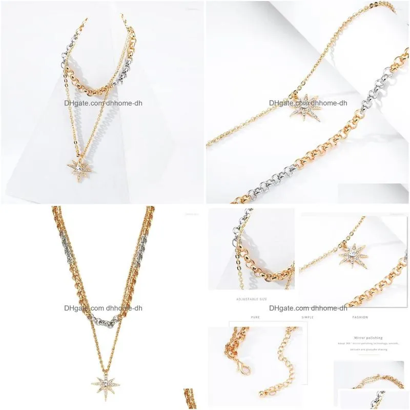 pendant necklaces double layer chain necklace for women temperament two tone splicing hexagram short trending products