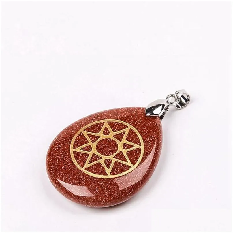 pendant necklaces natural stone handmade engrave ishtar star mesopotamian reiki symbol men women charm necklace healing crystal