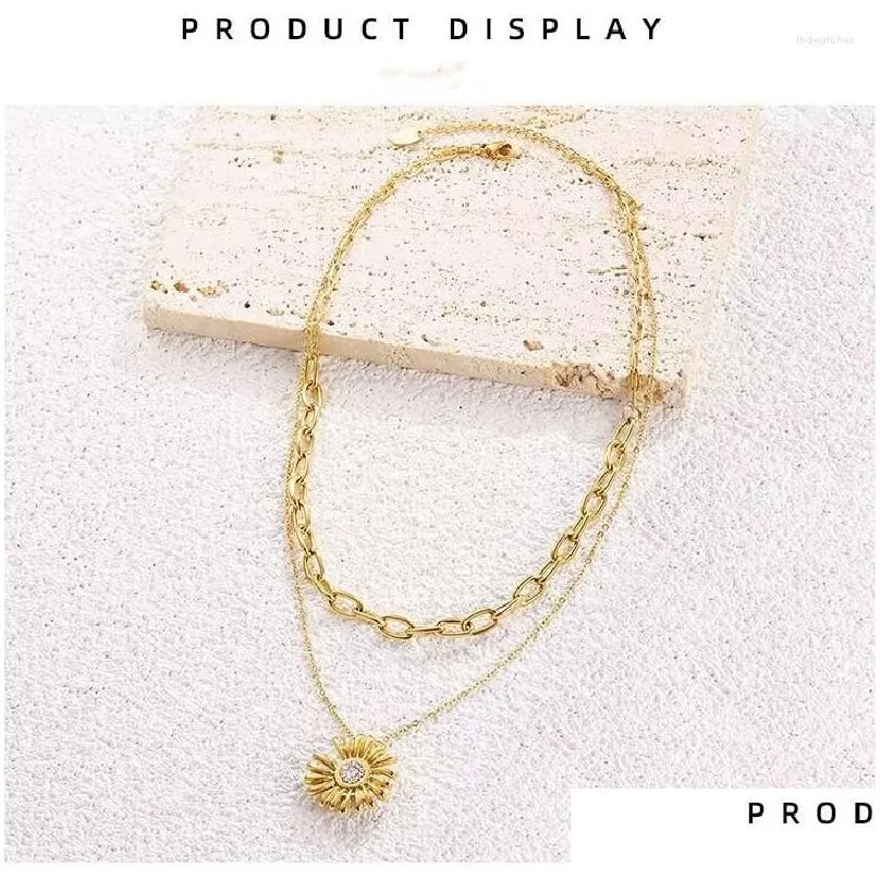 pendant necklaces gold plated stainless steel necklace for women sunflower choker chain engagement fashion jewelry gifts