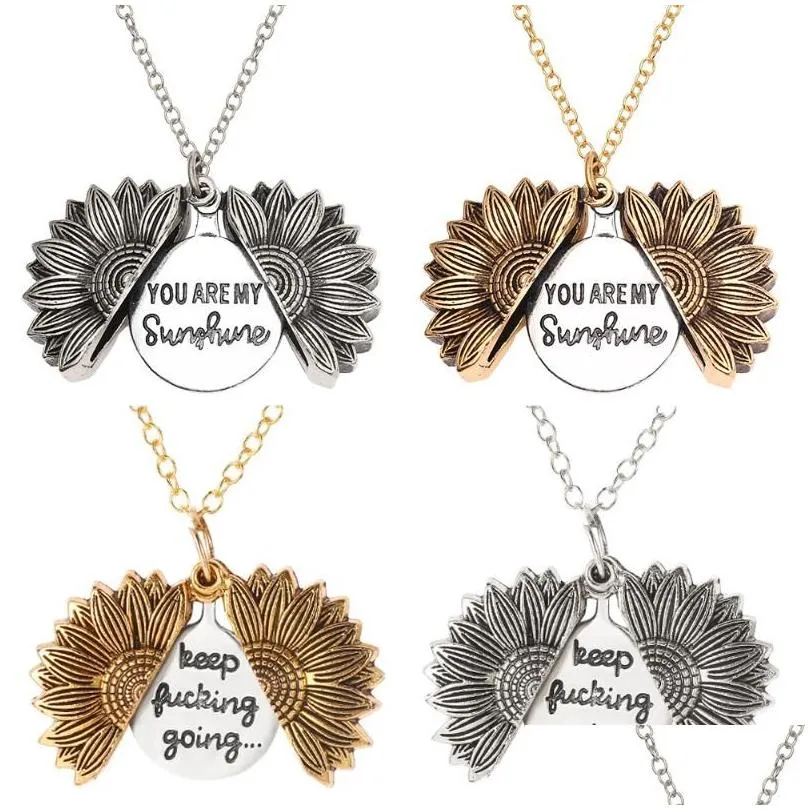 sunflower necklaces keep fucking going you are my sunshine open locket necklace sunflower collar ladys girls friend jewelry gift