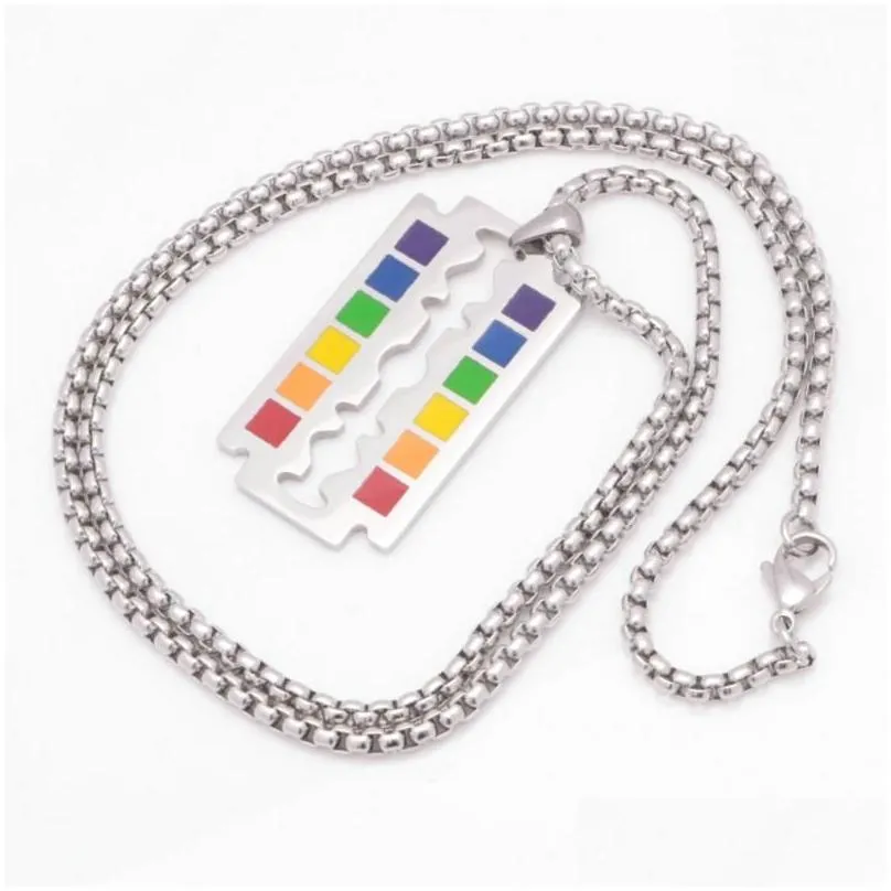 pendant necklaces fashion rainbow gay pride necklace safety razor blade hip hop lesbian love beaded chain jewelrypendant