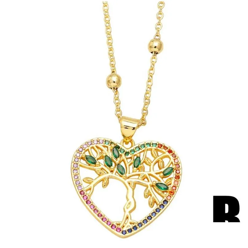 pendant necklaces flola multicolor crystal big heart for women cz green tree of life necklace gold plated romantic jewelry gifts