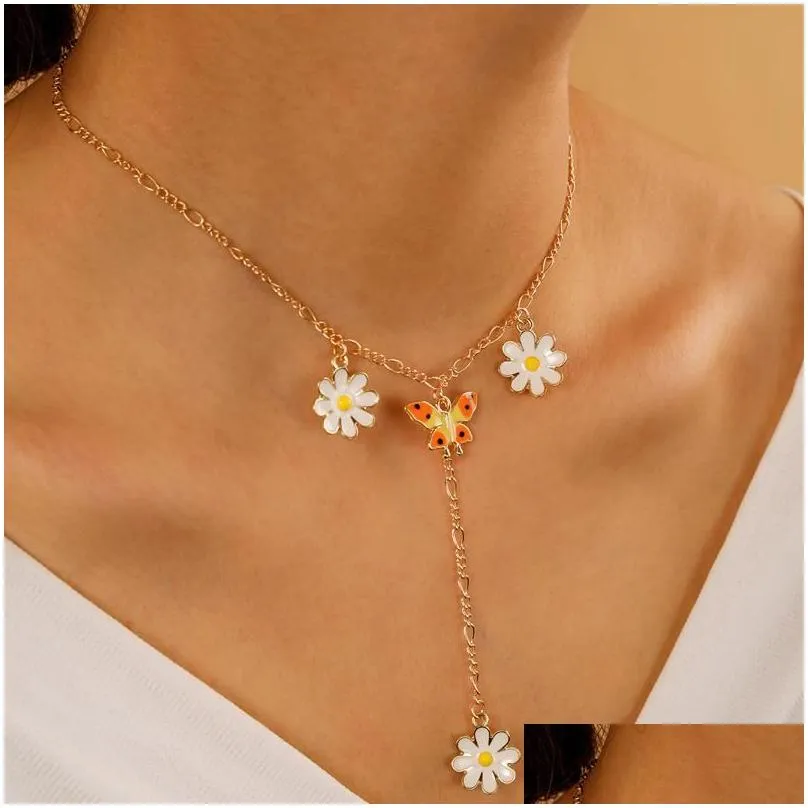 pendant necklaces huatang aesthetic butterfly pearls necklace for women gold star daisy charms clavicle chain female jewelry on the